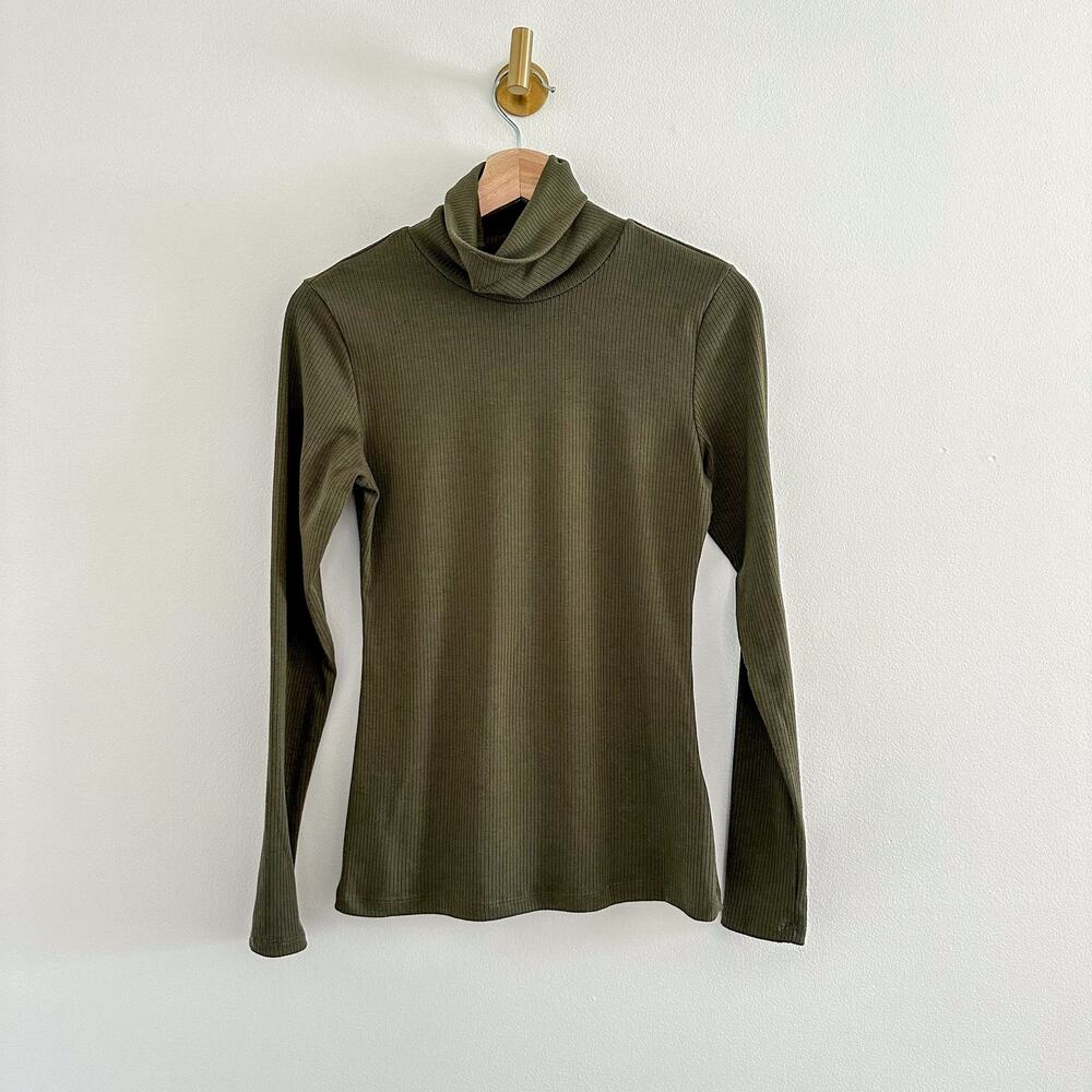 Anthropologie Sunday in Brooklyn Turtleneck Rib Knit Pullover Top Olive XS